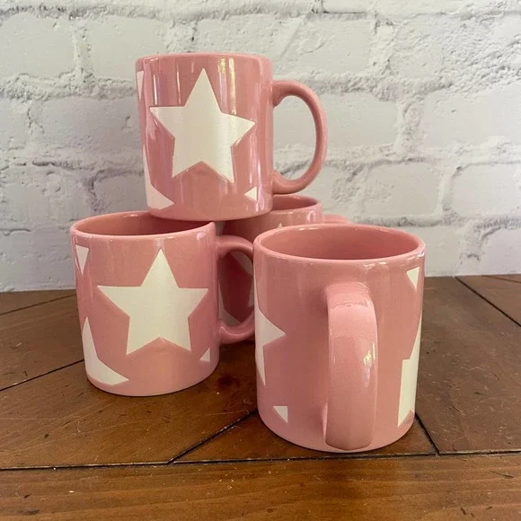 Vintage Waechtersbach W. Germany Pink Star Mugs Set of 4 - Picture 5 of 8